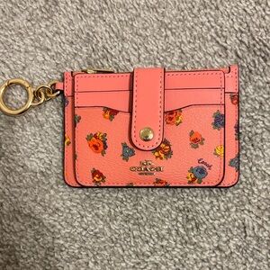 Coach Coral Floral Card Case with Gold Keyring